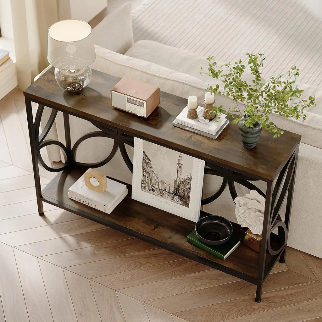 Narrow Sofa Table 47.2 Inch,Industrial Sofa Table Behind Couch,Vintage Entry Console Table with Storage for Entryway,Living Room