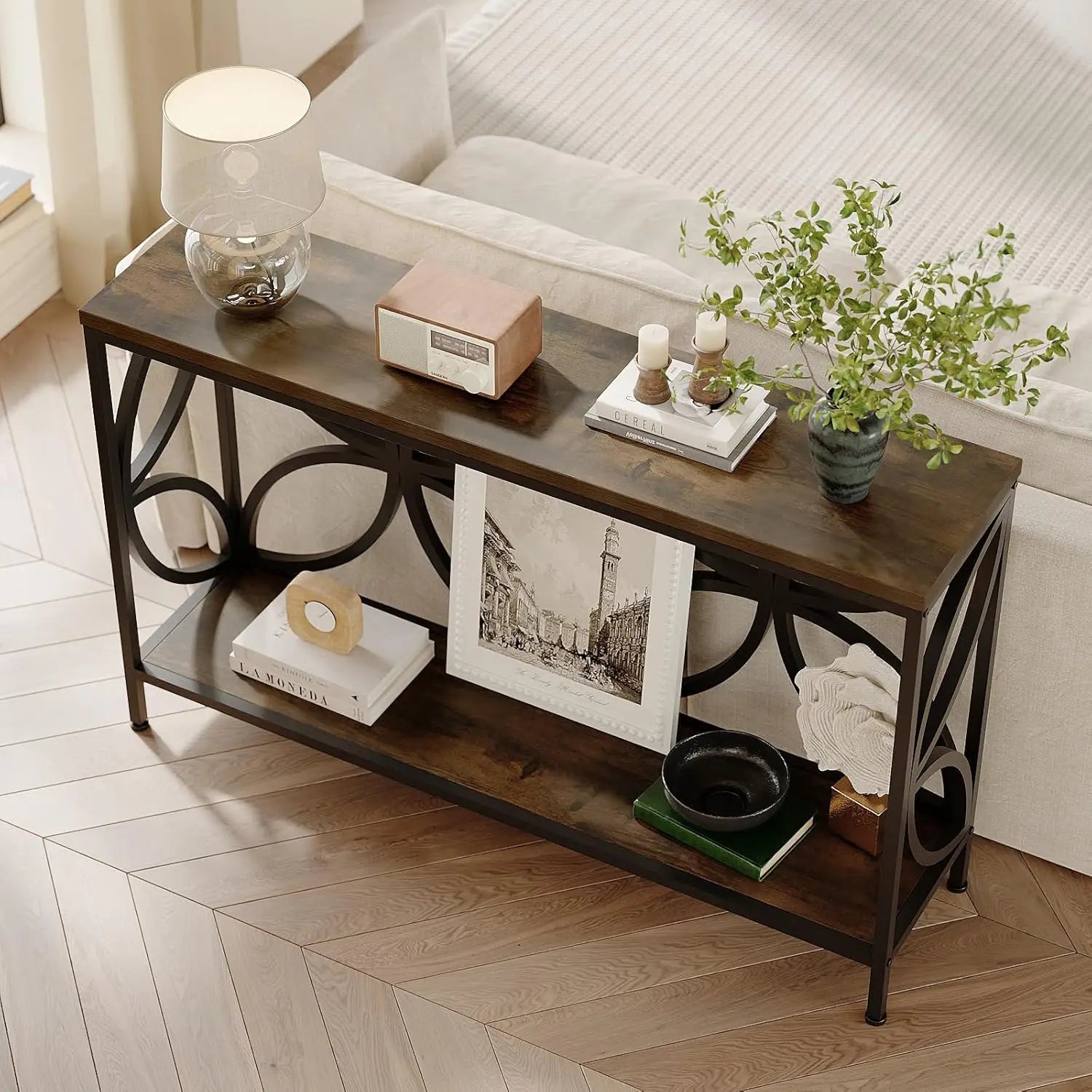 Narrow Sofa Table 47.2 Inch,Industrial Sofa Table Behind Couch,Vintage Entry Console Table with Storage for Entryway,Living Room