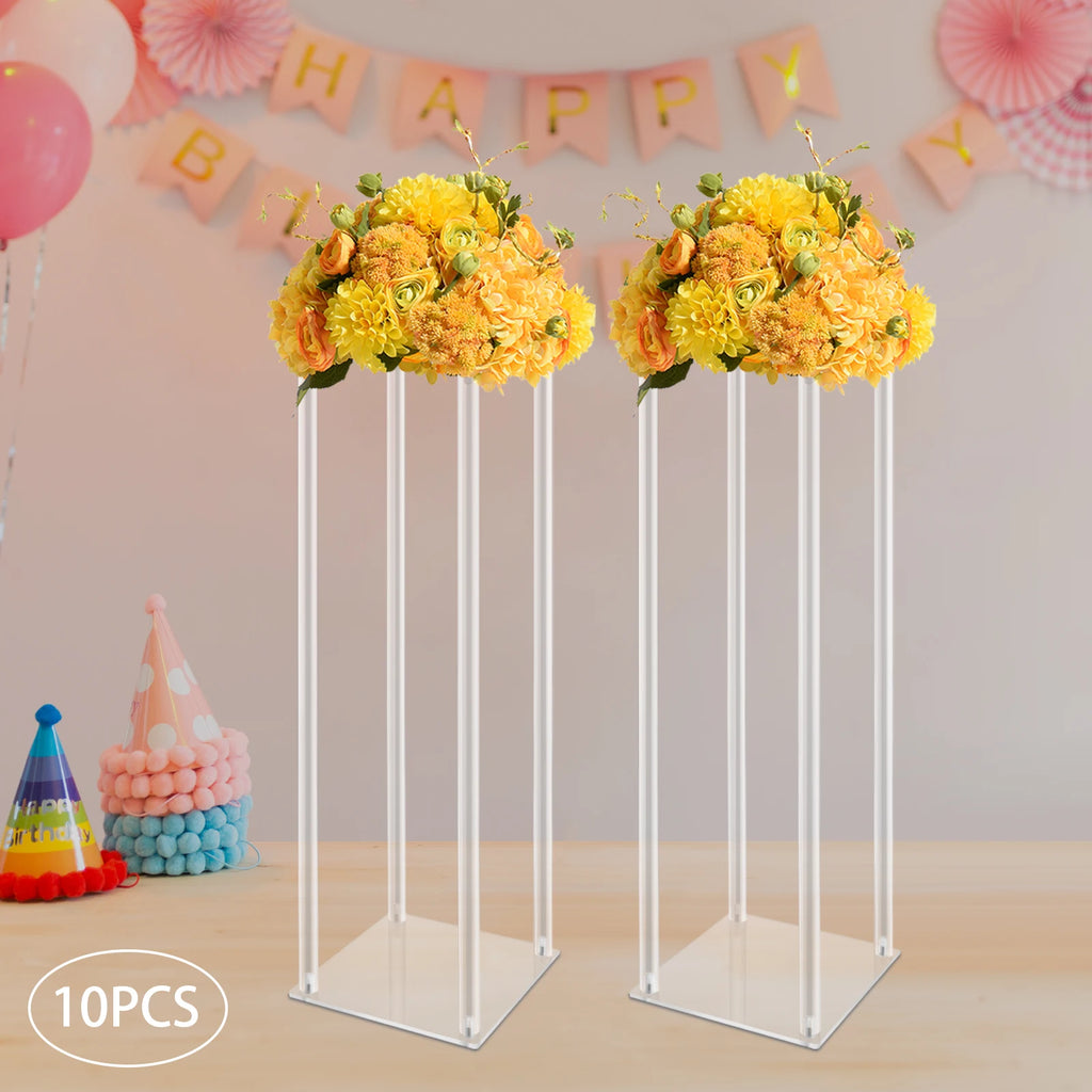 10Pcs Acrylic Vase Wedding Flower Stands Set, 23.6"H Clear Column Rack Geometric Display Stand for Home Party /Wedding Decor