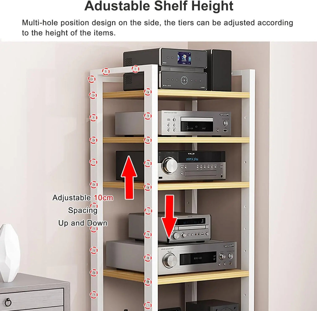 7-Tier Heavy Duty Audio Video Rack, Adjustable Shelves, 360° Wheels, HiFi Stereo Cabinet for Home Office