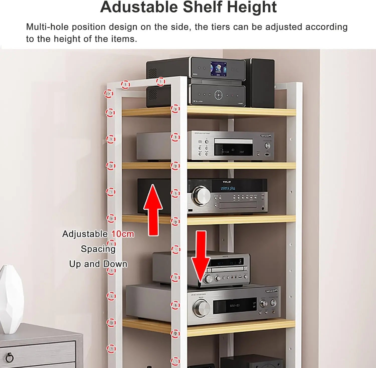 7-Tier Heavy Duty Audio Video Rack, Adjustable Shelves, 360° Wheels, HiFi Stereo Cabinet for Home Office