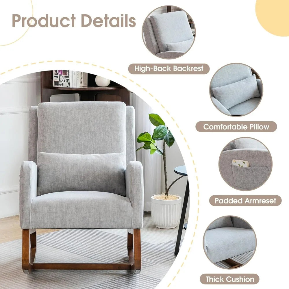 COCO DESIGN Rocking Chair Nursery Indoor with Thick Cushion, Modern Design for Living Room, Bedroom, Durable Wooden Frame