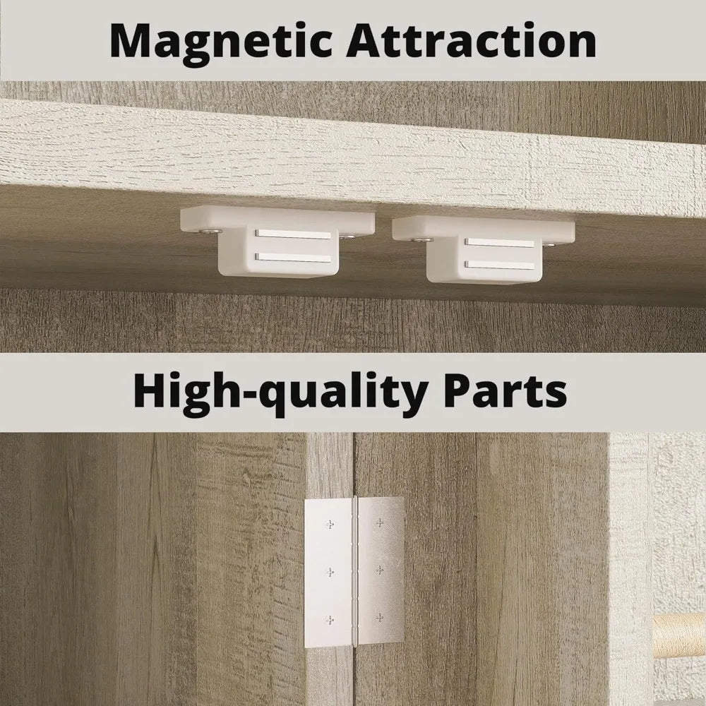 72.8" Rustic Pantry Cabinet with 4 Barn Doors, Adjustable Shelves, Freestanding Storage for Kitchen Living Room