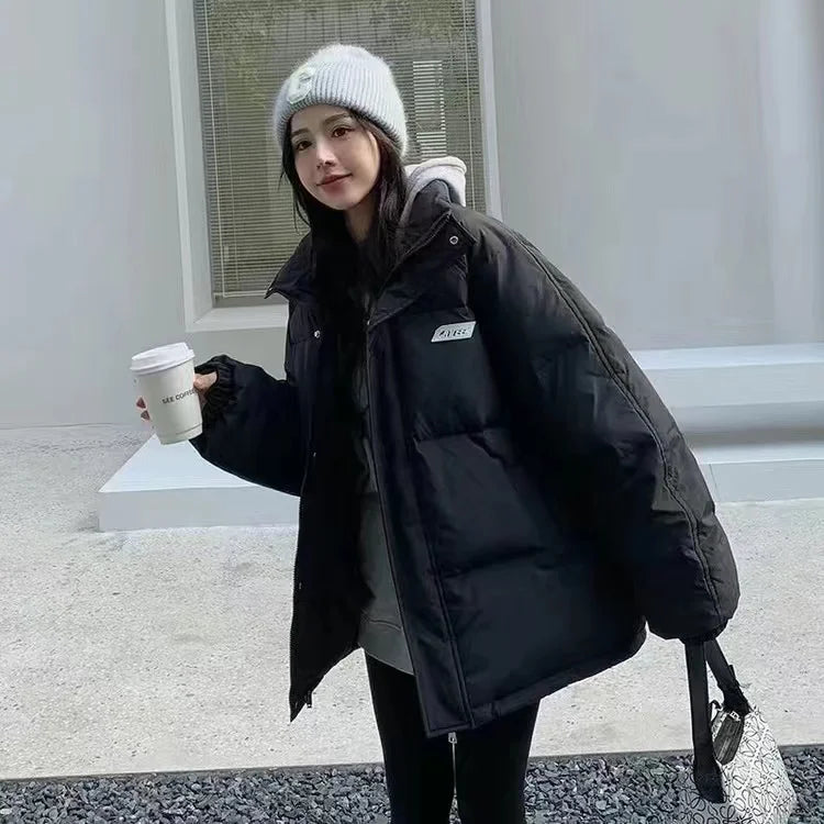 Winter Solid Color Motorcycle Suit, Slim Plus Velvet Short Coat, Youth Female Fur Collar, Splicing Stand Collar, Casual Joker Jacket