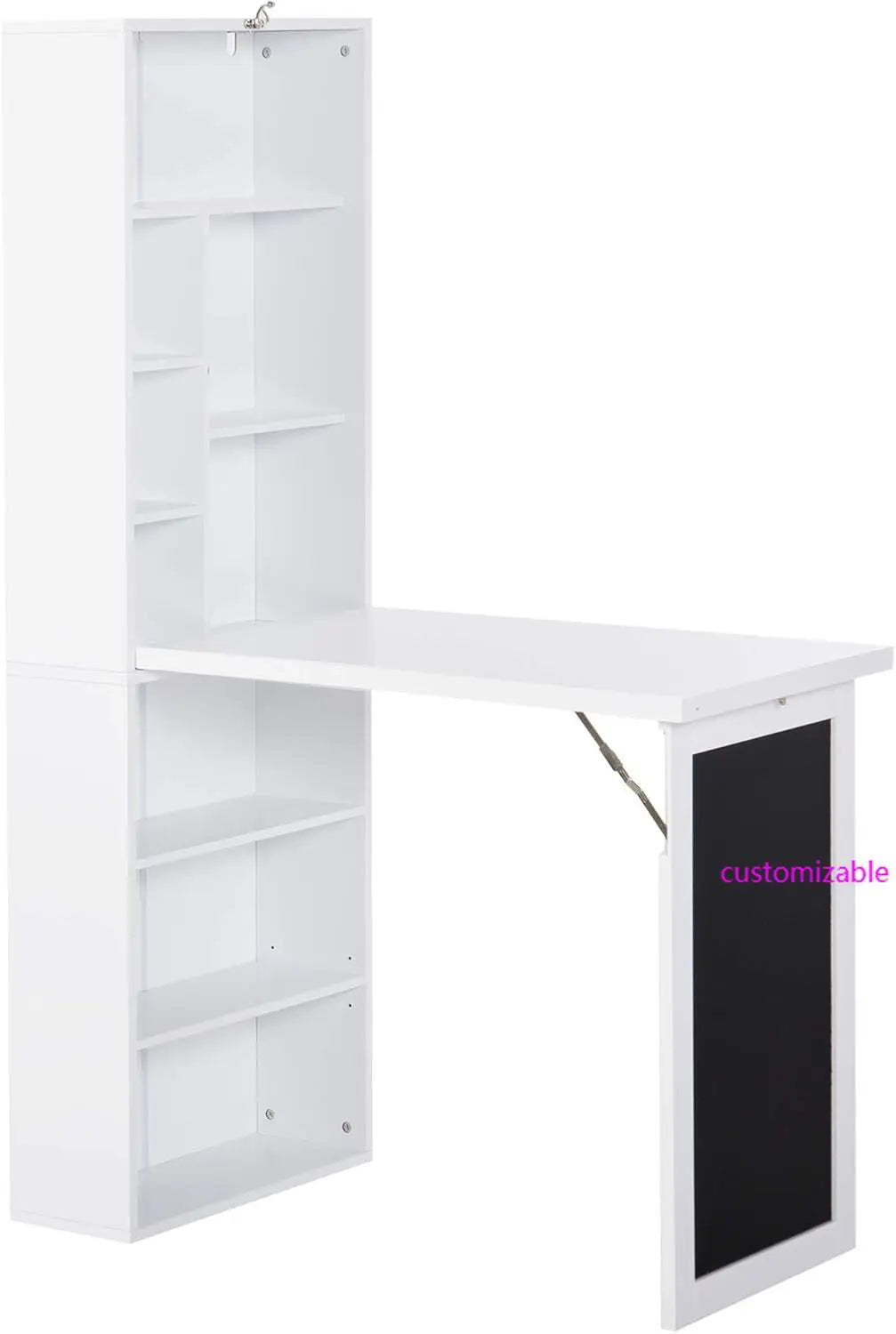 Fold-Out Convertible Writing Table,Wall Mount Desk Cabinet with Blackboard and Side Shelf Multi-Function Home Office Workstation