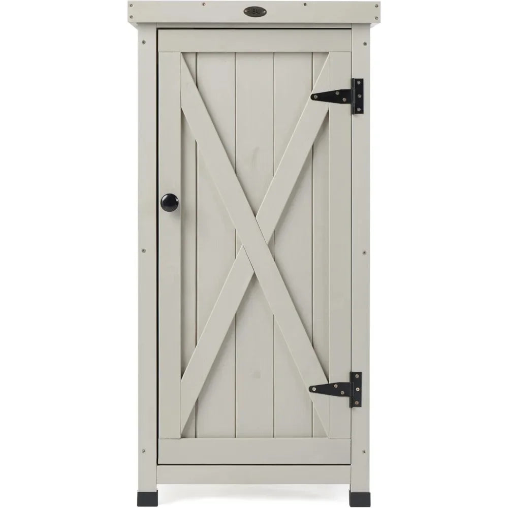 Outdoor Storage Cabinet for Patio, Garden Potting Bench Table with Shelves & Metal-Tabletop, Wooden Planting Work Station, Weather Proof