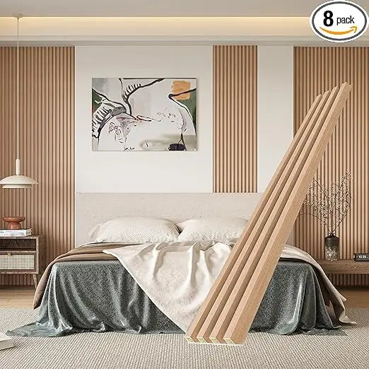 8-Piece Slat Wall Panel Set, 95x6 inches Accent Wood Slats for Wall and Ceiling, Acoustic Interior Wall Panels with Modern Design