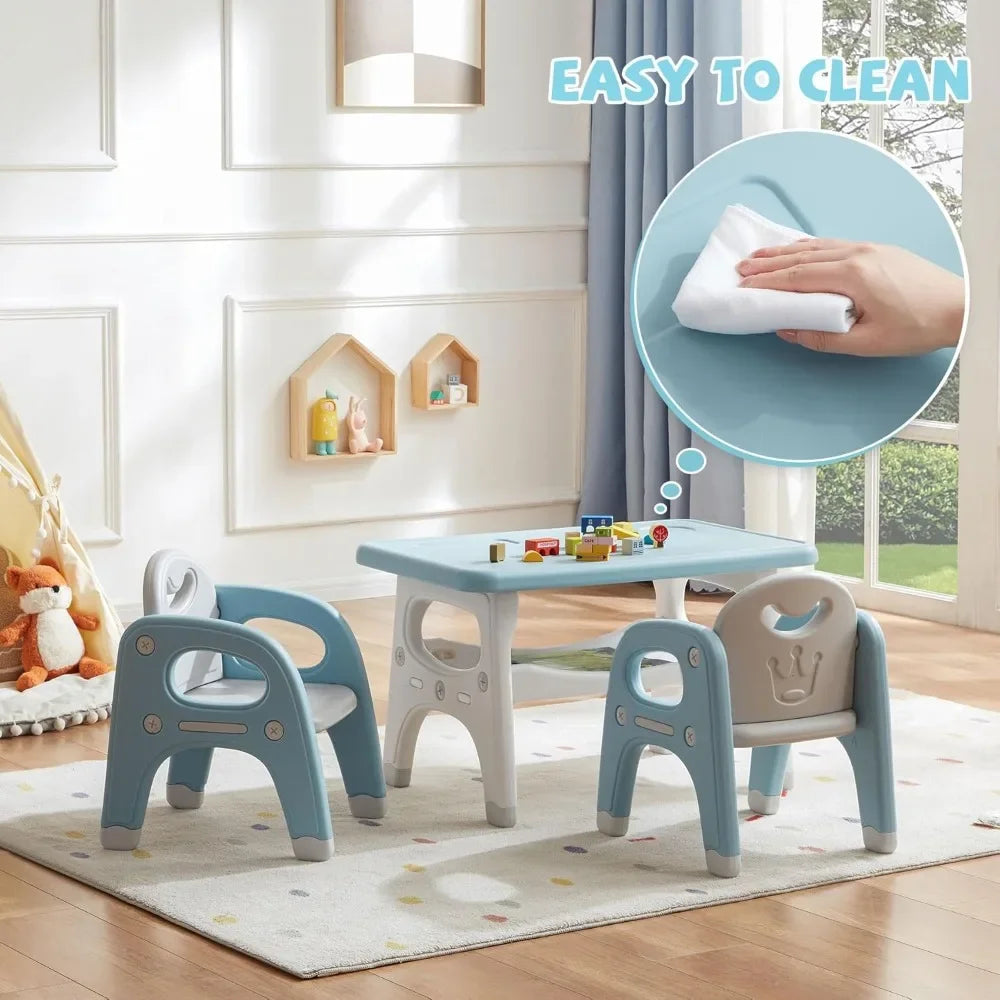 Customizable-Kids Table And 2 Chairs Set, Large Built-in Storage, Montessori Toddlers Table And Chairs Set, Kids Activity Table
