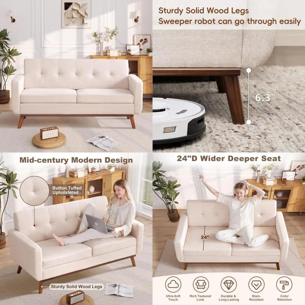 65" Loveseat Sofa Couch, Button Tufted Upholstered