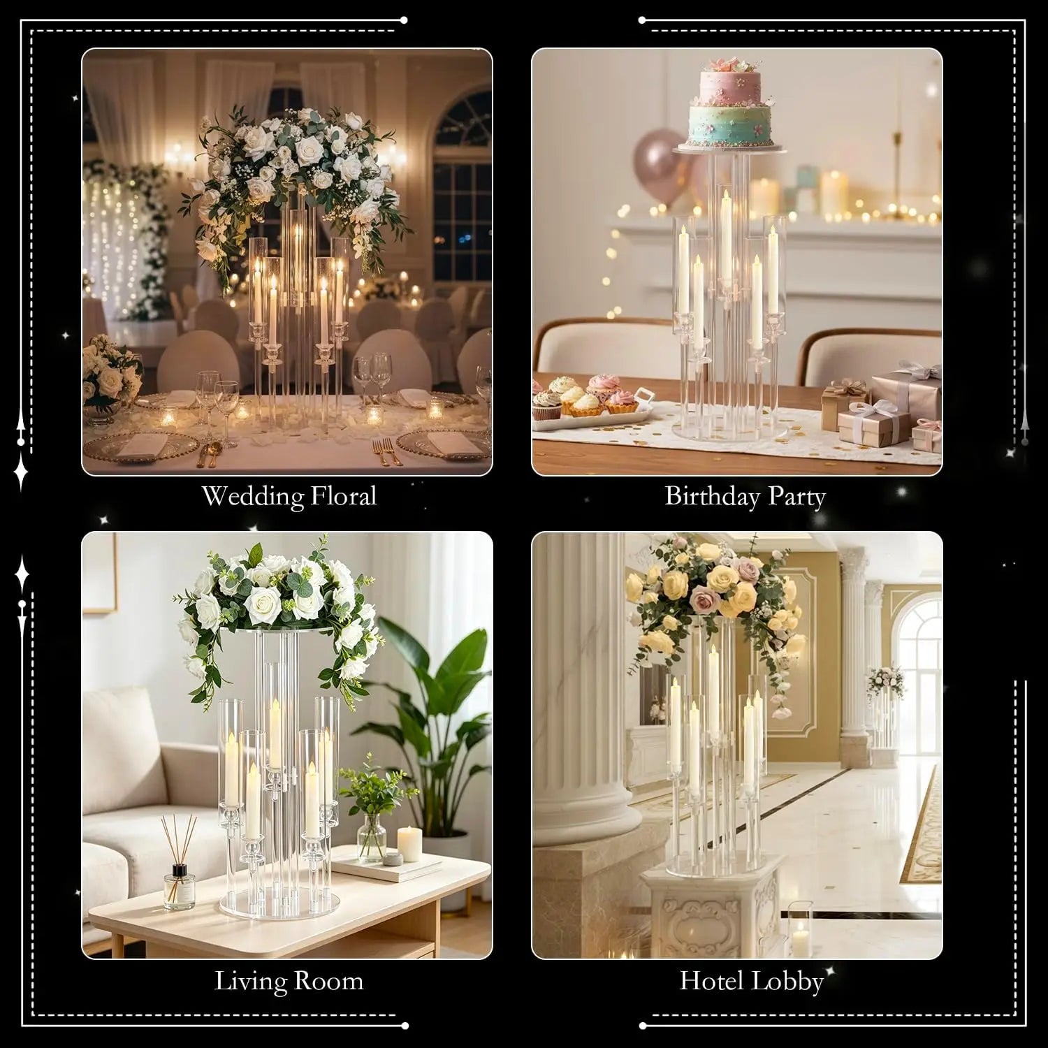 Clear 5-Arm Acrylic Candelabra with Flower Stand & Lampshade, 23.6" Tall Candle Holder for Wedding Table Centerpieces, Fits LED Candles for Party, Banquet, Birthday, Home Event Christmas Decor