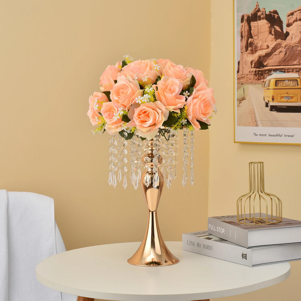 Gold Metal Vases for Wedding Centerpieces 4 Pcs, Tall Flower Vase for Table Decorations with Shiny Gold Finish, Elegant Trumpet Centerpiece Stand for Anniversary Party Birthday Home Decor