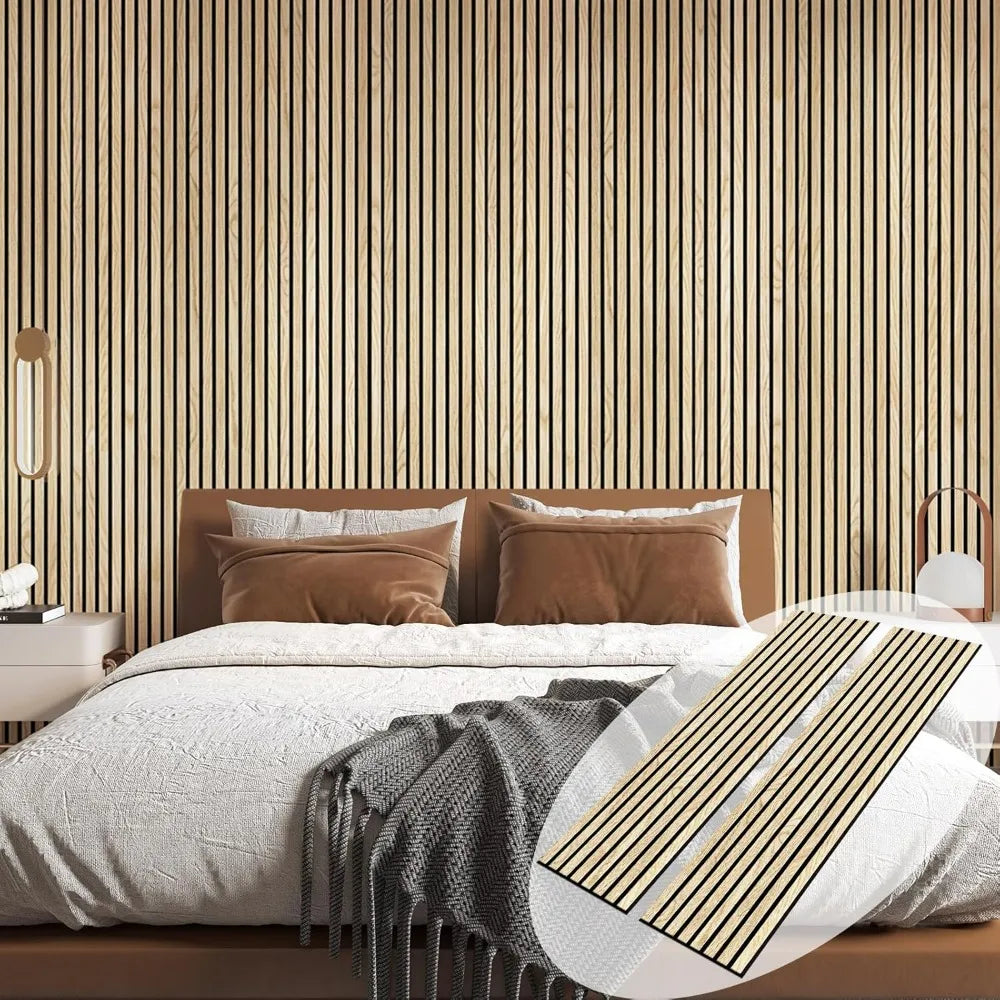Oak Wood Veneer Acoustic Wall Panels - 2-Pack for Interior Decoration, 12.6 Wide x 94 Tall
