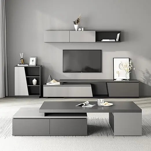 Extendable Modern Coffee Table with Large Storage Drawers, Black & Grey