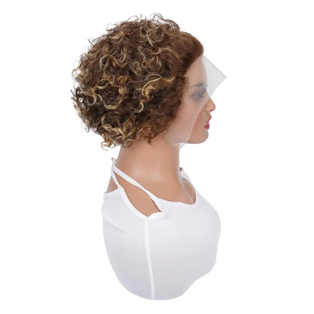 P4/27 Short Pixie Cut Curly Styled Bob Wig Hightlight Lace Front Wig Deep Wave Short P4/27 13x1 100% Human Hair Daily Wig 6inch