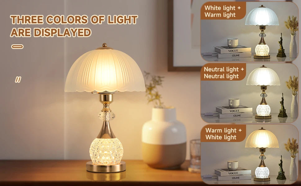 Bedside Table Lamp/ Petal Light Luxury Crystal Push Button Switch/ Bedroom/ Living Room/ Den Control Dimming Warm Atmosphere-Decorative