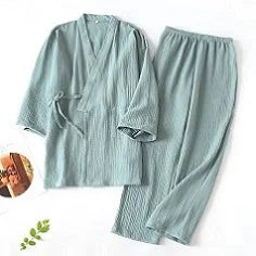 Spring and Autumn Women's Pajama Set 100%/ Cotton Crepe Long Sleeved Pants/ Two Piece/ Cute and Sweet Set Ladies