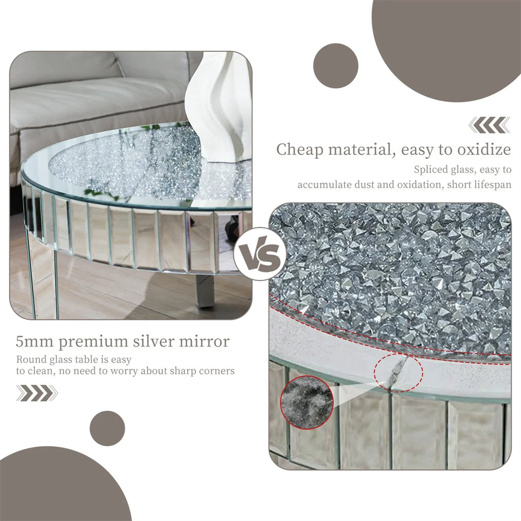 Luxury Round Mirrored Coffee Table Silver Coffee Table Accent Side Table  for Living Room,Bedroom