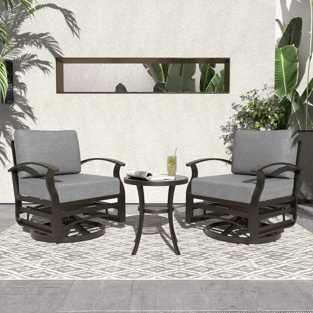 Aluminum Swivel Rocker Patio Chairs w/Thick Cushion, Rocking Chairs with Double Side Table for Balcony Porch/ Patio Pool,