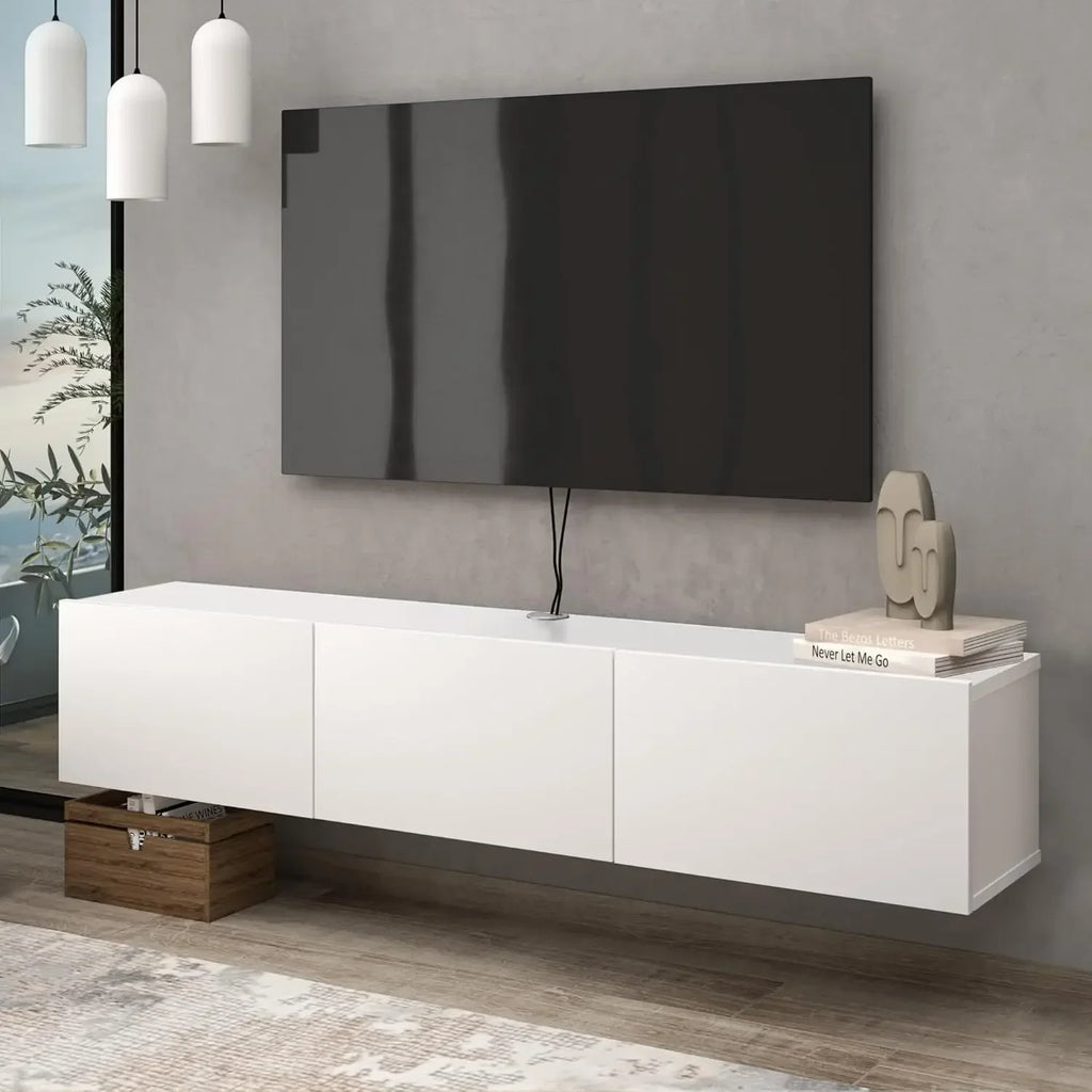 White Floating TV Stand, TV Stand up to 75 Inch TV, Floating TV Stand Wall Mounted, Floating Entertainment Center