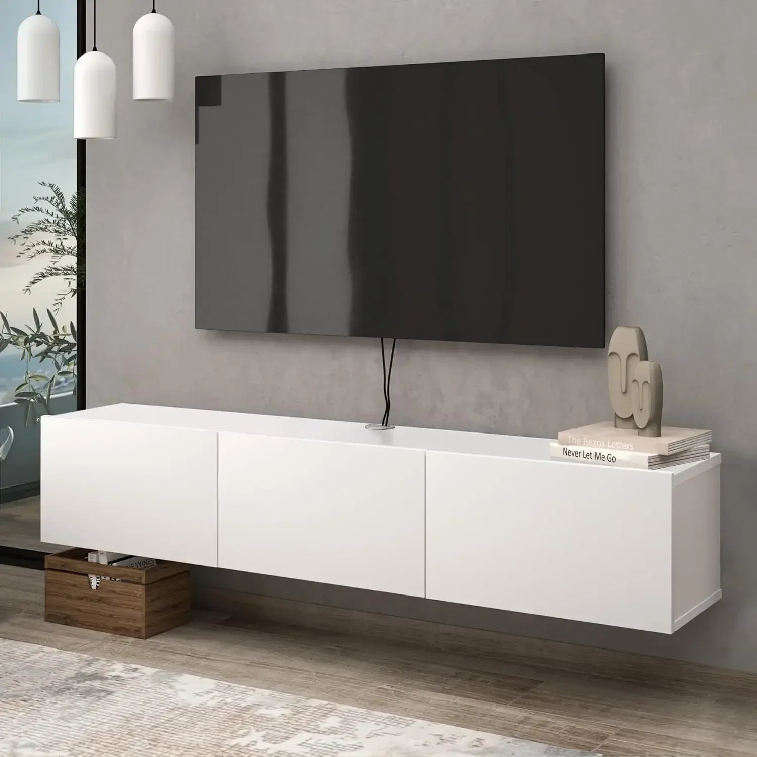 White Floating TV Stand, TV Stand up to 75 Inch TV, Floating TV Stand Wall Mounted, Floating Entertainment Center