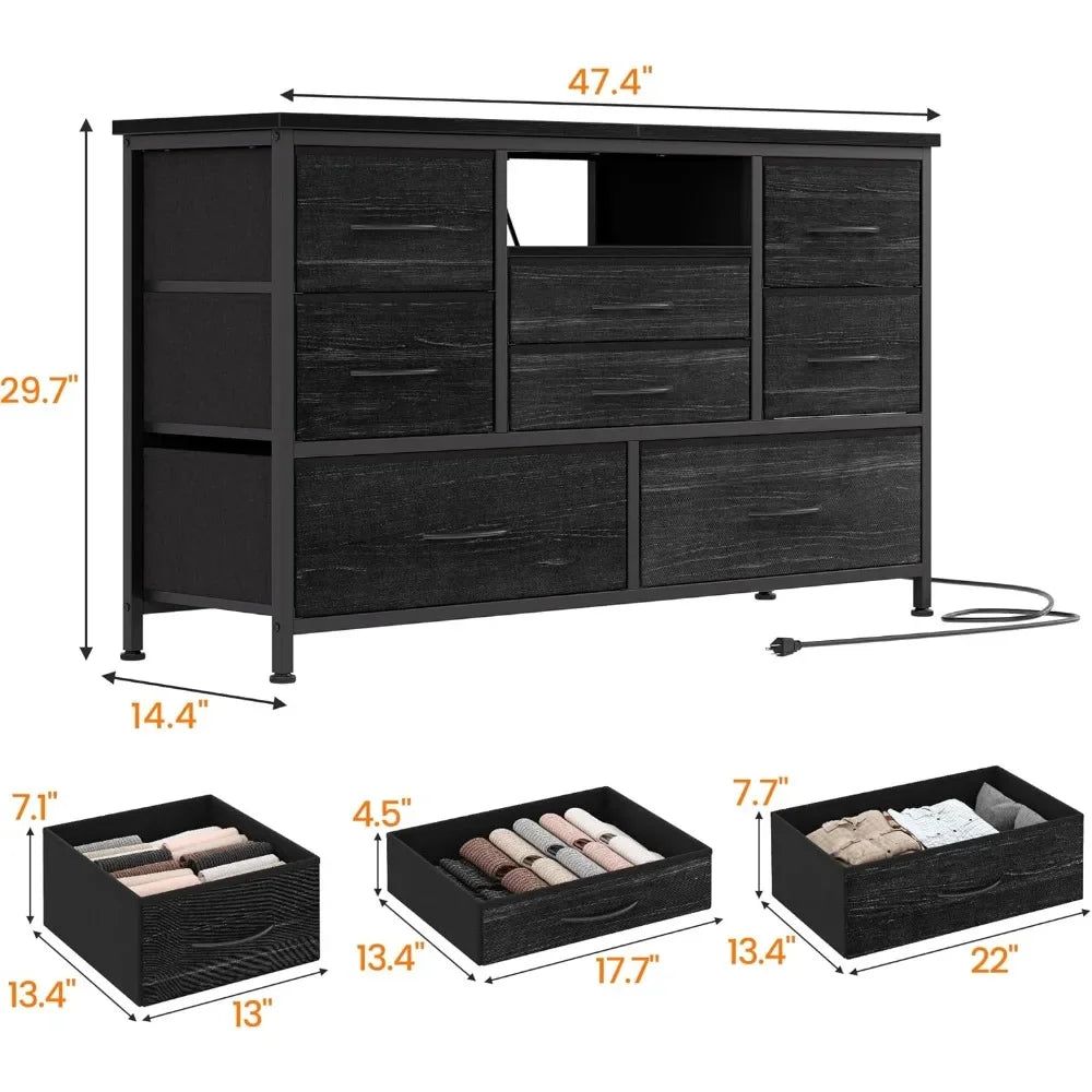 Customizable 8-Drawer LED Dresser/TV Stand With Power Outlet For 55'' TV - Wide Storage Chest For Bedroom, Living Room, Entryway