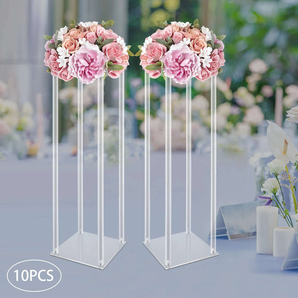 Acrylic Vase Wedding Centrepieces, 10 Pcs Clear Column Flower Display Stand, Geometric Display Stand for Home Decor