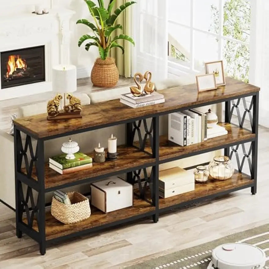 Console Table With Storage Shelves, 70.9" Industrial 3-Tier Sofa Table For Living Room, Long Foyer Table Entryway