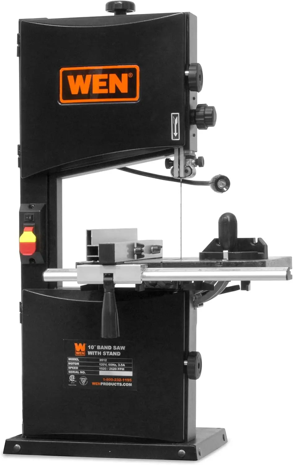 10-Inch 3.5-Amp Dual-Speed WEN Band Saw with Black Stand (BA3962)