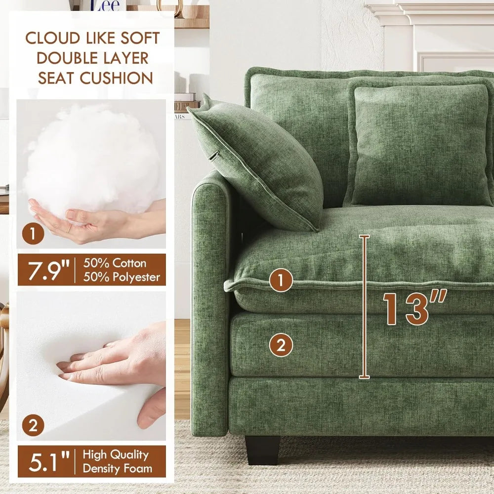 111.4” Modular Sectional Sofa, U Shape Cloud Couch , 2 Movable Ottomans, with Soft Pillows