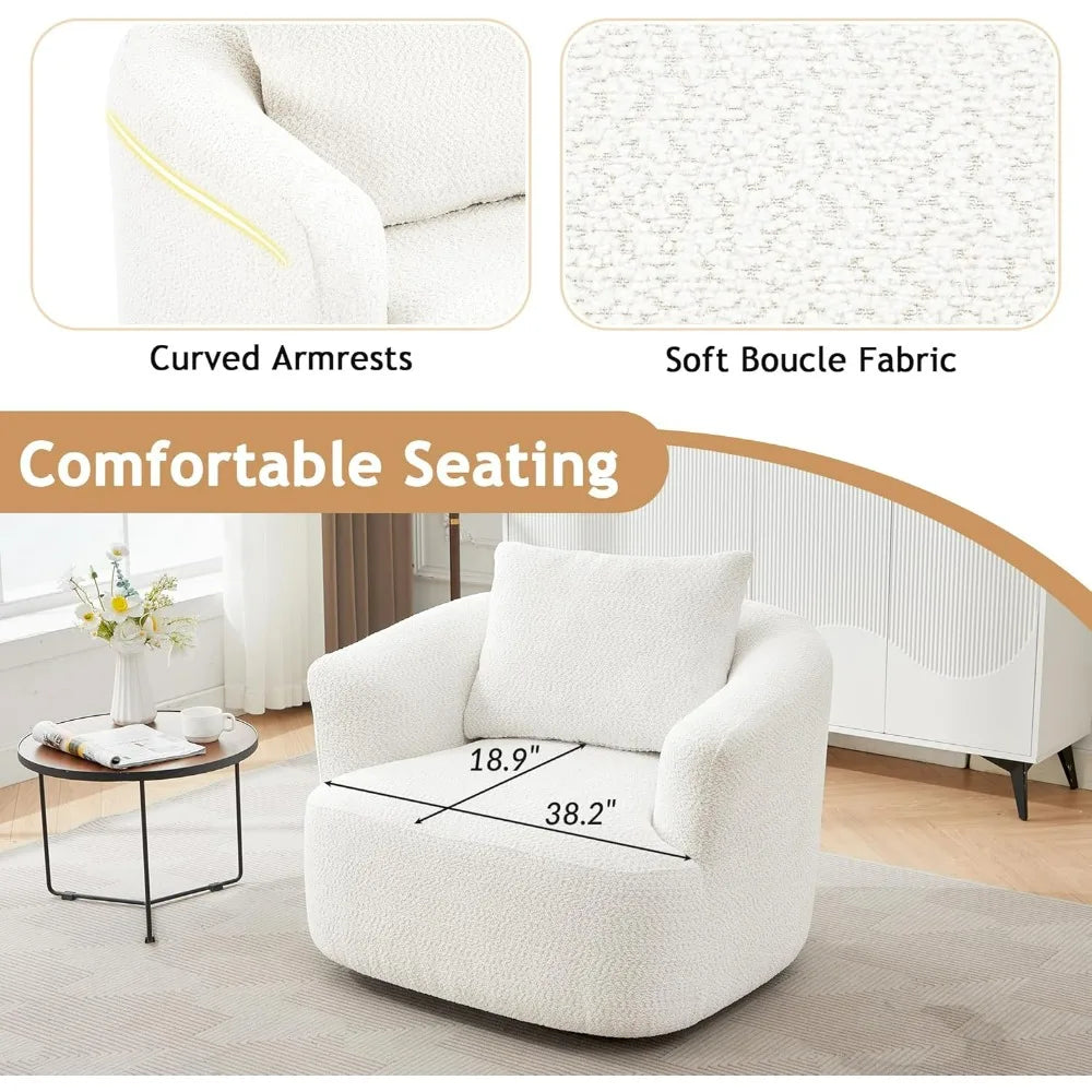 Contemporary 360-Degree Chenille Swivel Chair with Pillow and Armrest