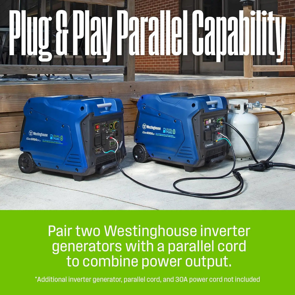 Westinghouse 5000W Dual Fuel Portable Inverter Generator with Quiet Operation, Wheel and Handle Kit, Gas and Propane Compatible,