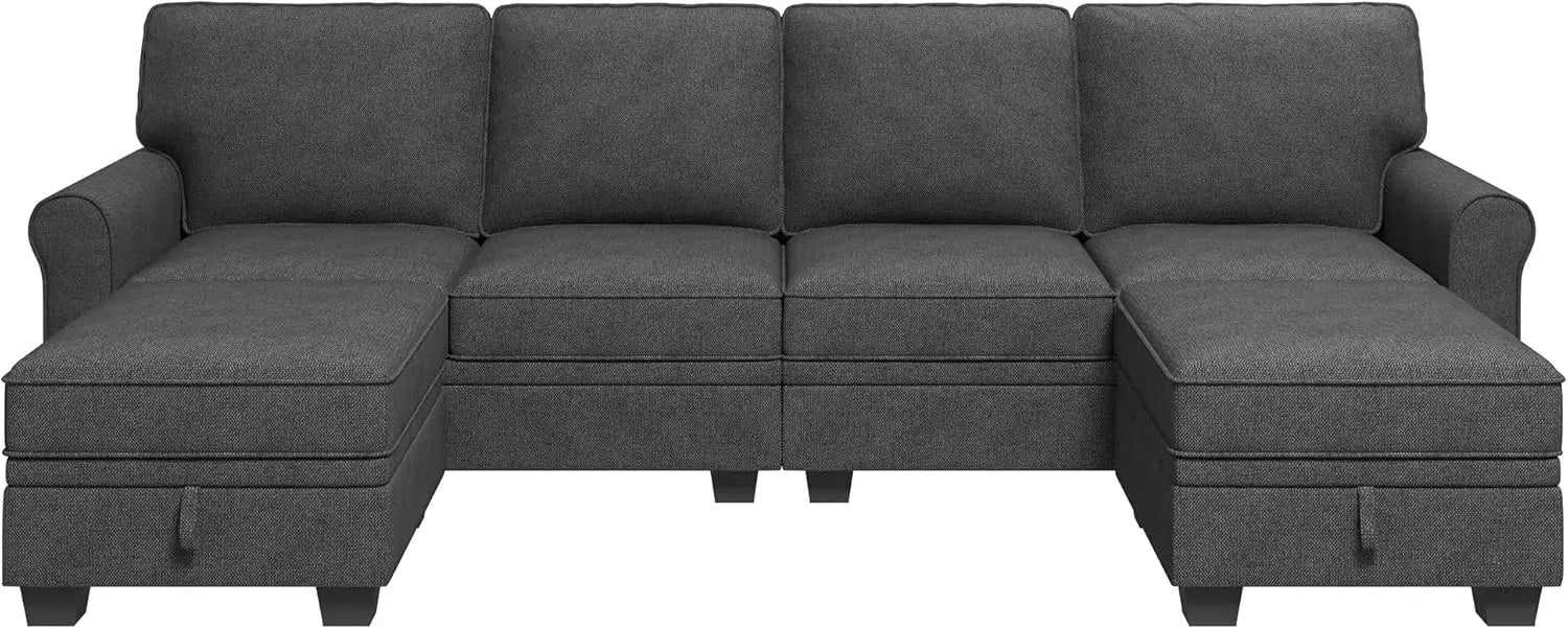 Sectional Sofa with Storage Seat U- Shaped Couch with Reversible Chaise Convertible Sectional Couches