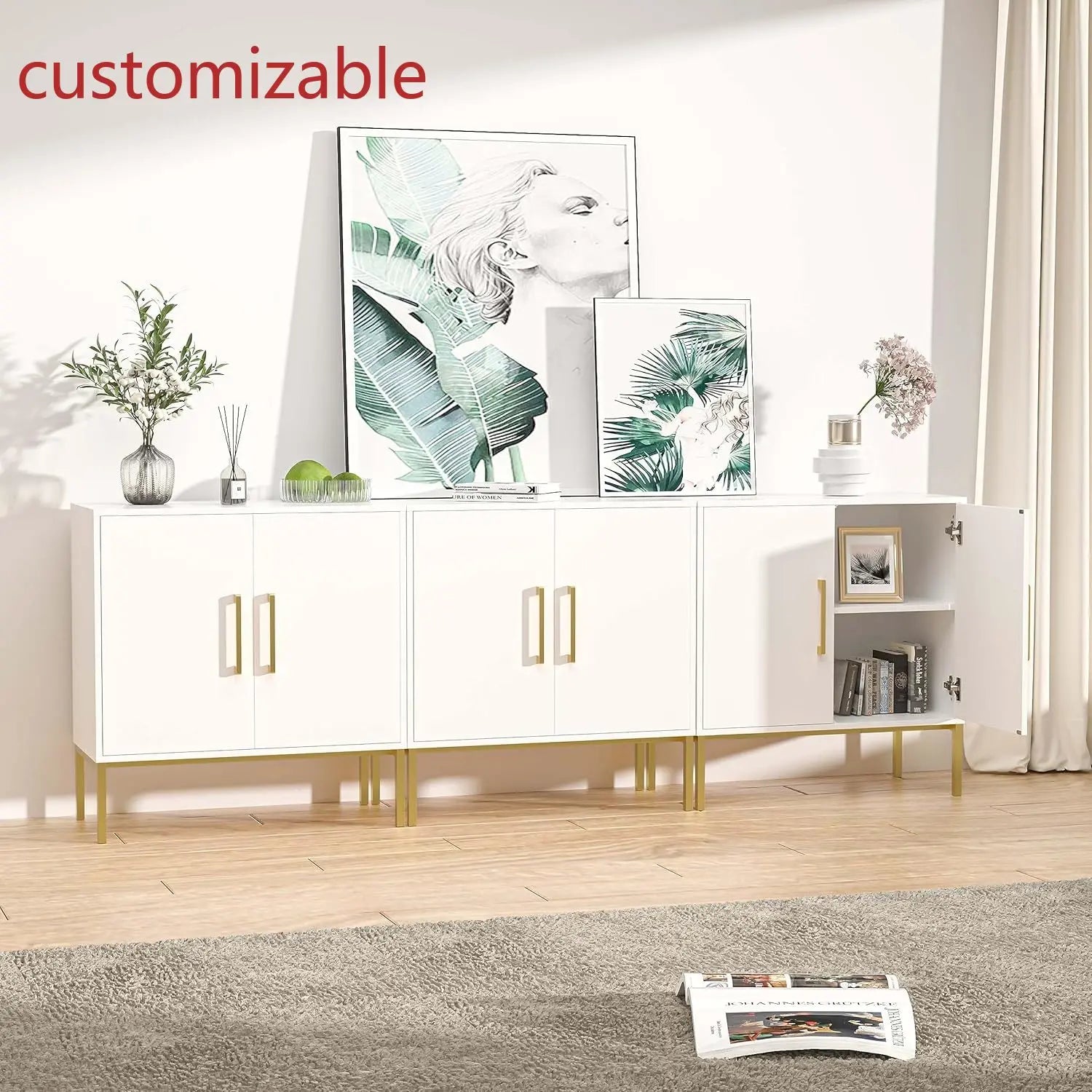 NEW TV Stand for 85 Inch TV, Wood Entertainment Center with Storage Cabinet, TV Cabinet Black, Long Console Table