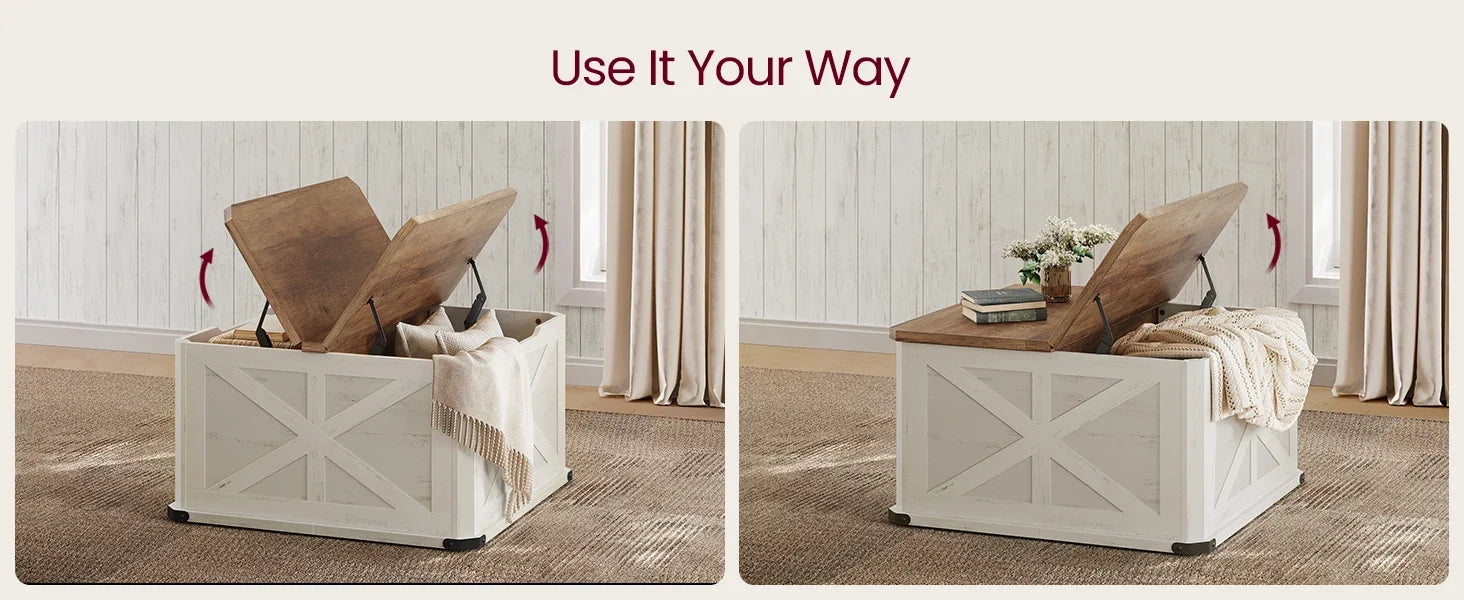 Farmhouse Coffee Table with Storage Square Living Room Center Table Flip Top Lids Honey Brown