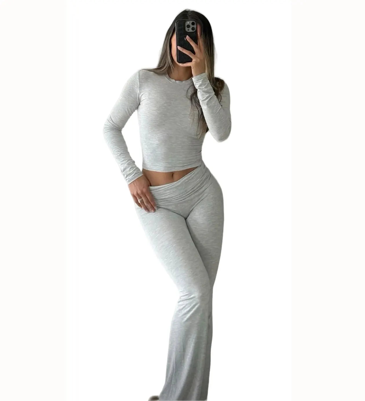 Women's Yoga Two-Piece Set, Long-Sleeve, Wide-Leg Activewear Set/ Casual Home Yoga Set