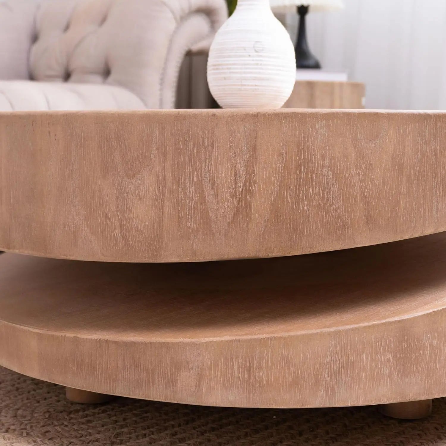 Round Coffee Table For Living Room, Accent Wood Center Table, Natural