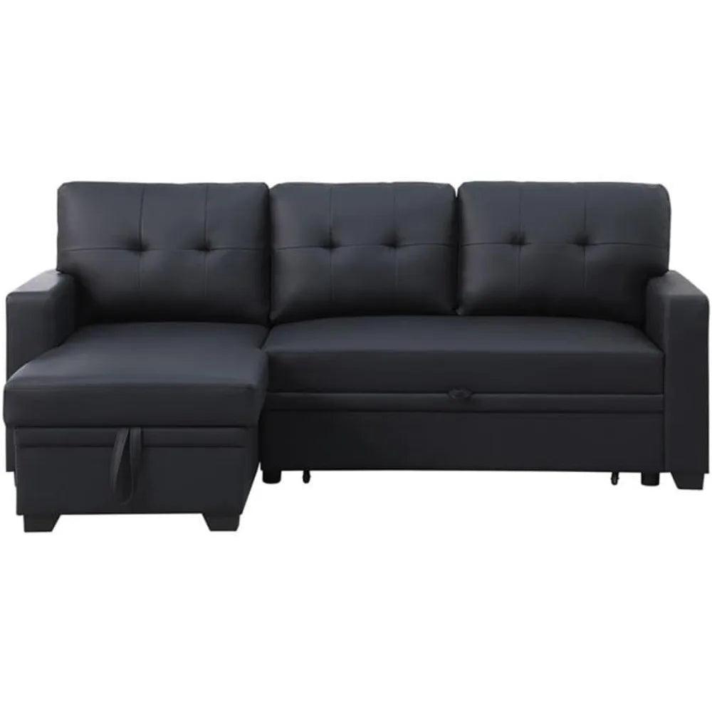 Reversible Polyester Sleeper Sofa with Convertible Storage, Chaise, and Tufted Cushions