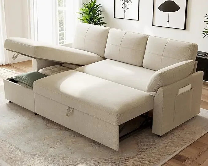 Sleeper Sofa, 2-in-1 Sofa Bed with Storage Chaise, Pull Out Sofa Couch for Living Room, Guest Room