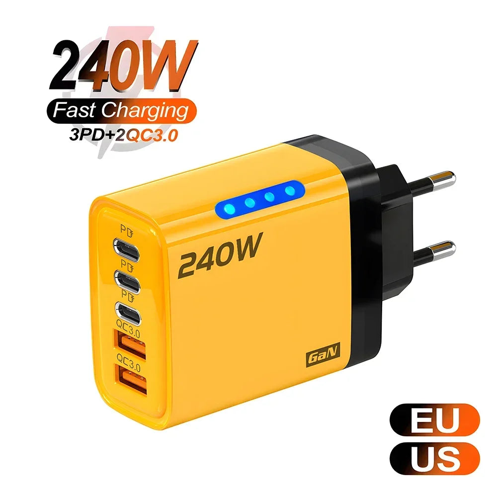 5 Ports/ USB/ C/ PD Charger/ Quick Charge 3.0 Type C/ USB Phone Chargers/ Fast Charging Adapter For iPhone 16 15/ Samsung
