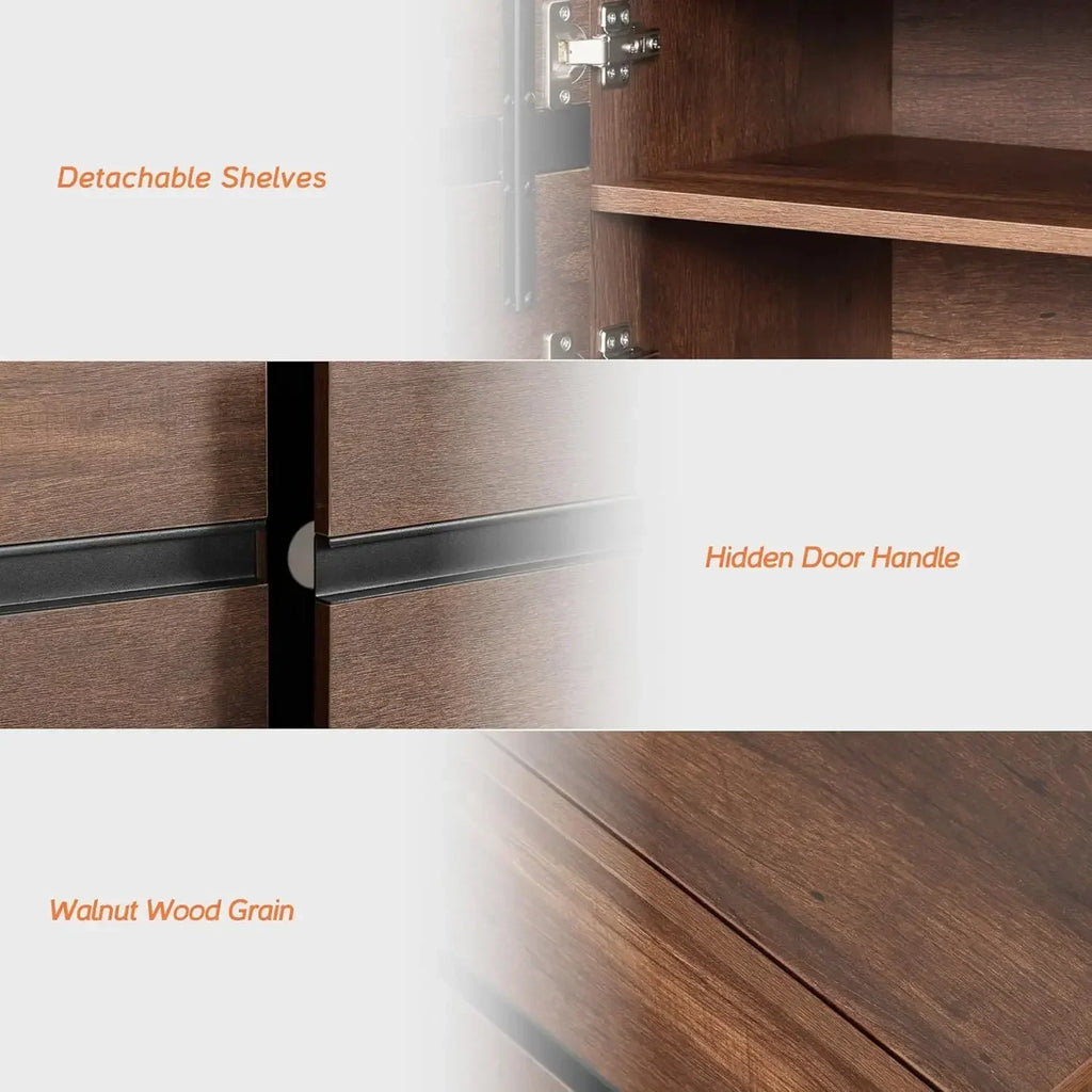 Modern TV Stand for up to 75" TV, Wood Entertainment Center, TV Console Table with Storage Cabinets/ Media Console