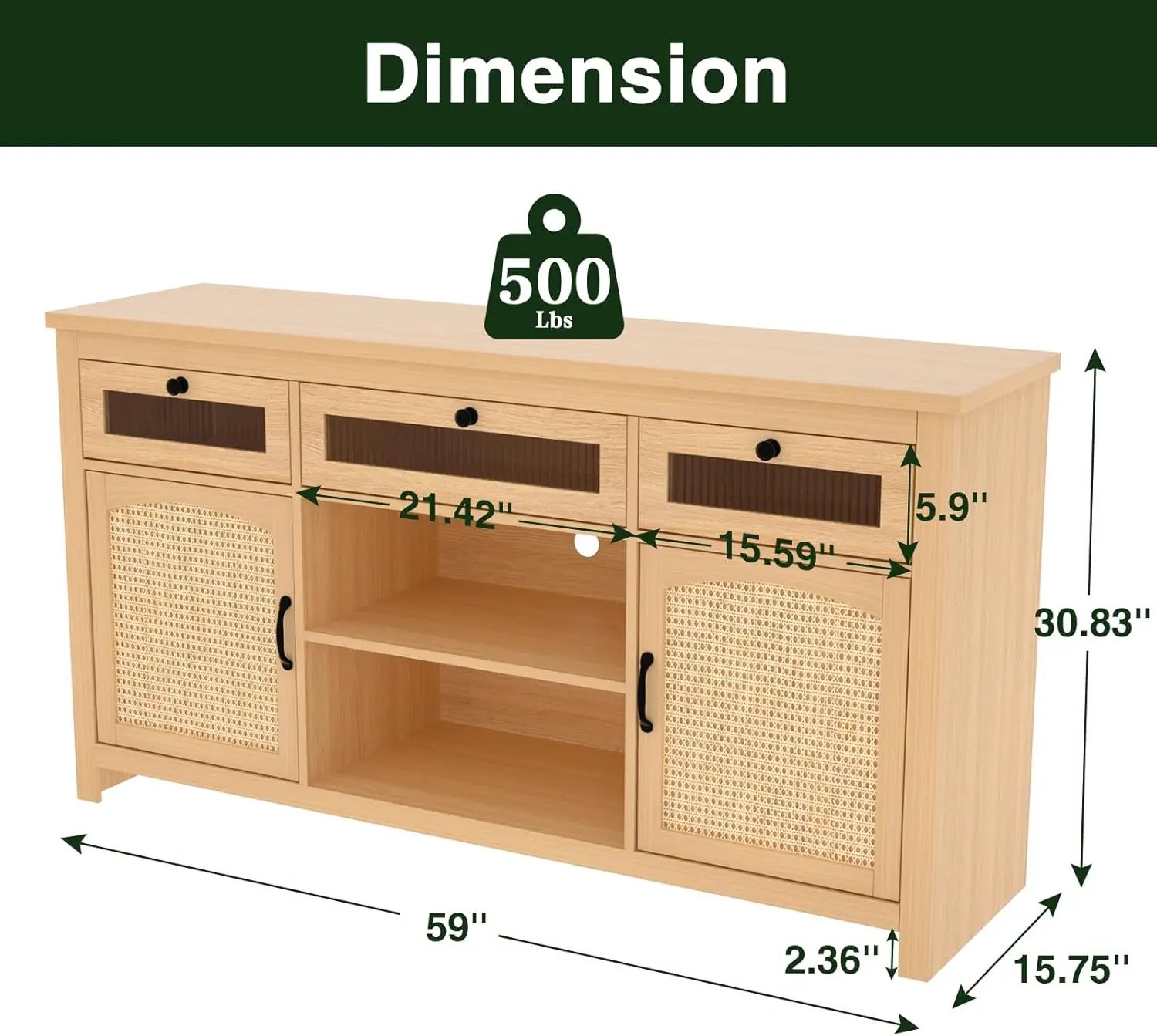 LED TV Stands for for 65" TV, Entertainment Center with 2 Storage Cabinets and Barn Doors, 59" TV Console with 3 Drawers