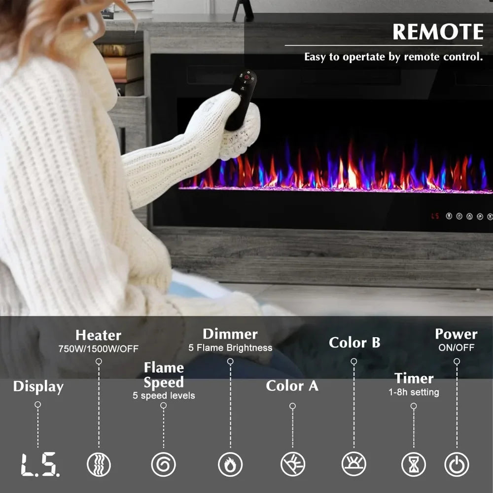 Popular-Fireplace TV Stand With 36" Fireplace Up To 80" TVs ,LED Light Entertainment Center And Storage