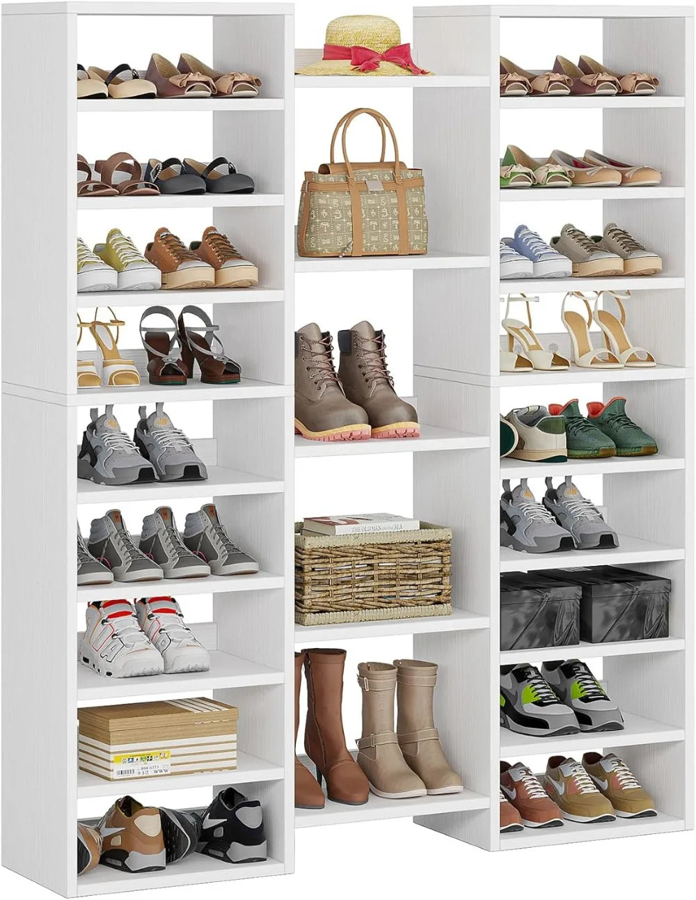 14 Tier Shoe Storage Cabinet, 46 Pair Wooden Shoe Rack Organizer with 22 Open Cubbies for Closet/ Hallway/ Bedroom