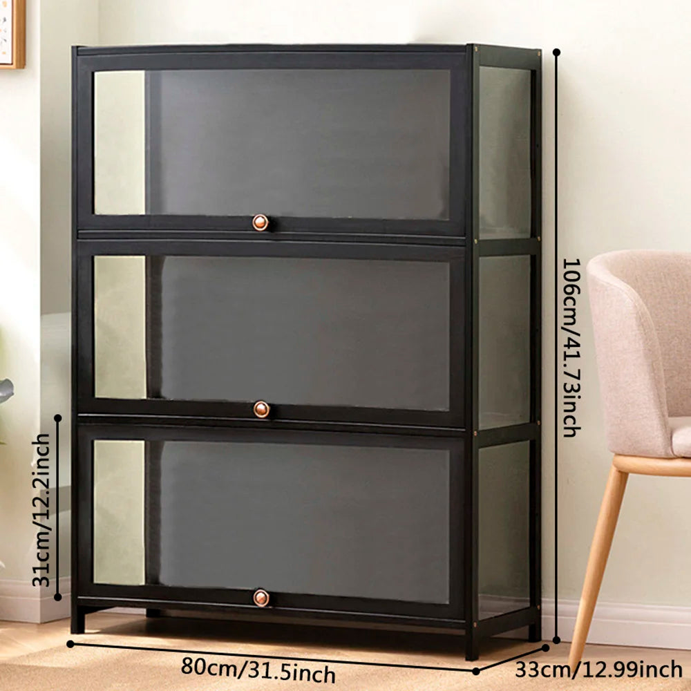Black 3 Door Acrylic Display Case for Anime Figures/ Collectibles /Detachable Shelves/ Dustproof US Stock