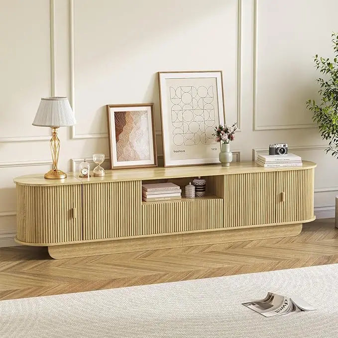86.61'' TV Stand for 55-85" TV, Modern Entertainment Center with Large Storage Cabinet & Open Shelves, TV Console