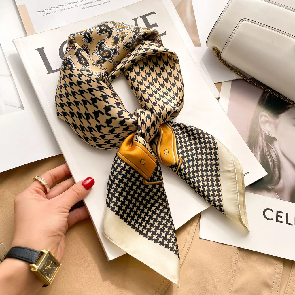Luxury Silk Scarf/ Neckerchief/ Women's Silk Square Scarf/ Purse Scarf for Women Designer Silk Headscarf