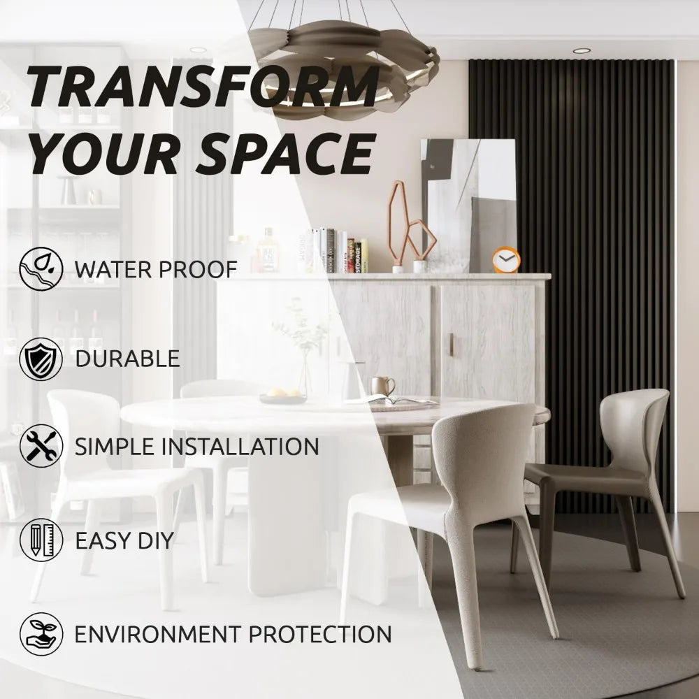 Contemporary 3D Slat Wall Panels - 8 Pack for 94.5 x 6.6, TV or Bedroom Wall, Matte Black Finish