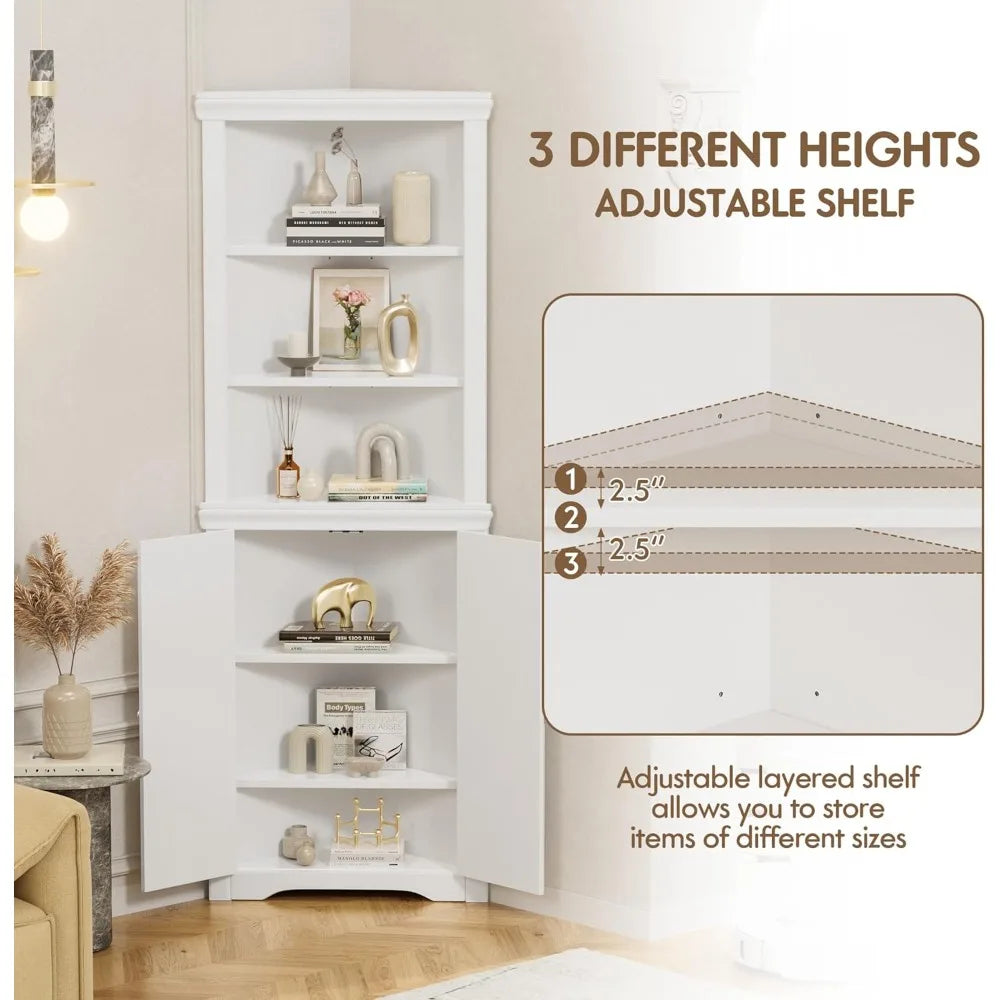 Corner Cabinet, Freestanding Corner Shelf with 2 Doors and 3 Shelves, Bathroom Corner Storage for Bathroom, Living, Bedroom