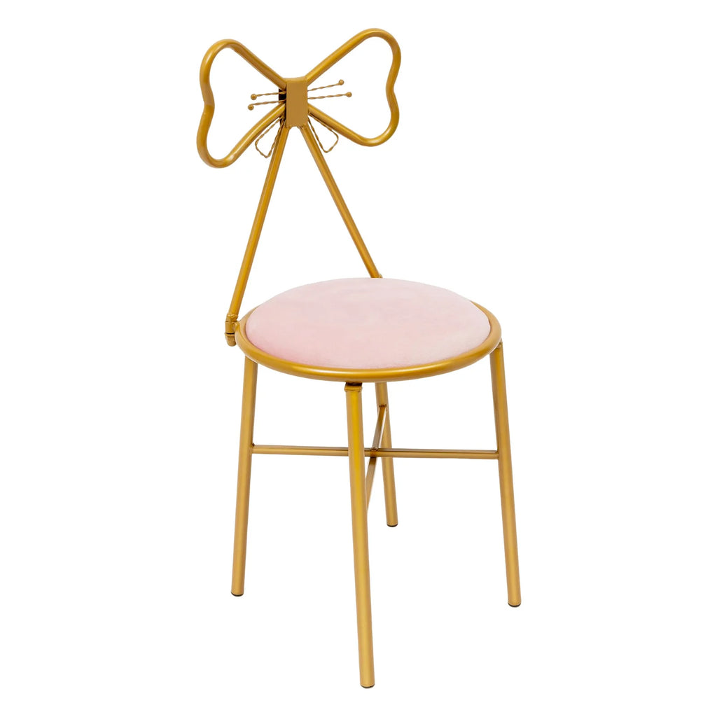 Elegant Pink Butterfly Backrest Chair with Soft Cushion, Iron Frame Dining Chair for Living Room Bedroom and Cafe Decor
