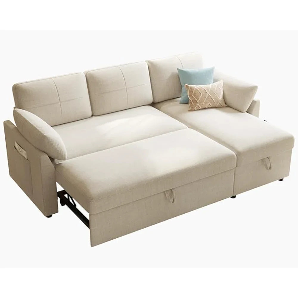 Sleeper Sofa, 2-in-1 Sofa Bed with Storage Chaise, Pull Out Sofa Couch for Living Room, Guest Room